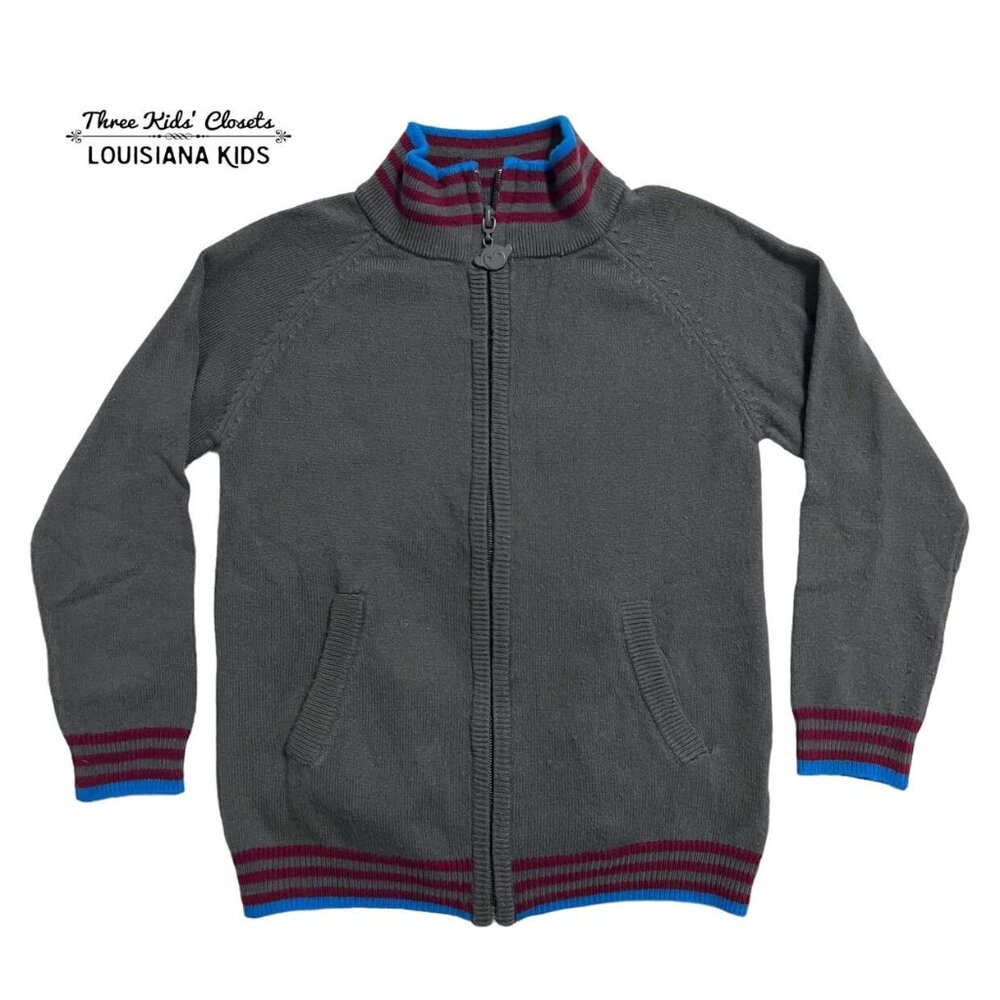 Appaman Sz 5 Grey Stripes Zipper Varsity Sweater